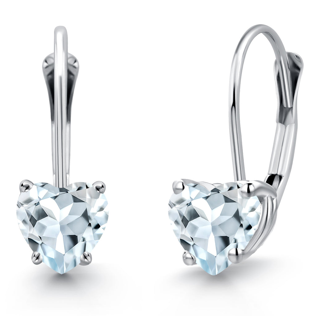 Gem Stone King 14K White Gold Heart Shape Gemstone Birthstone Leverback Earrings for Women | 5MM Solitaire Dangle Style | Fine Jewelry Gifts for Mom Wife Her