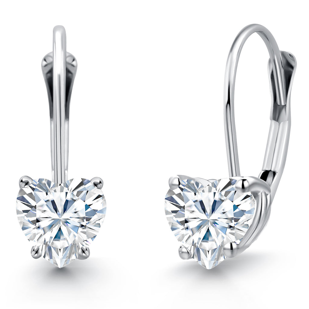 Gem Stone King 14K White Gold Heart Shape Gemstone Birthstone Leverback Earrings for Women | 5MM Solitaire Dangle Style | Fine Jewelry Gifts for Mom Wife Her