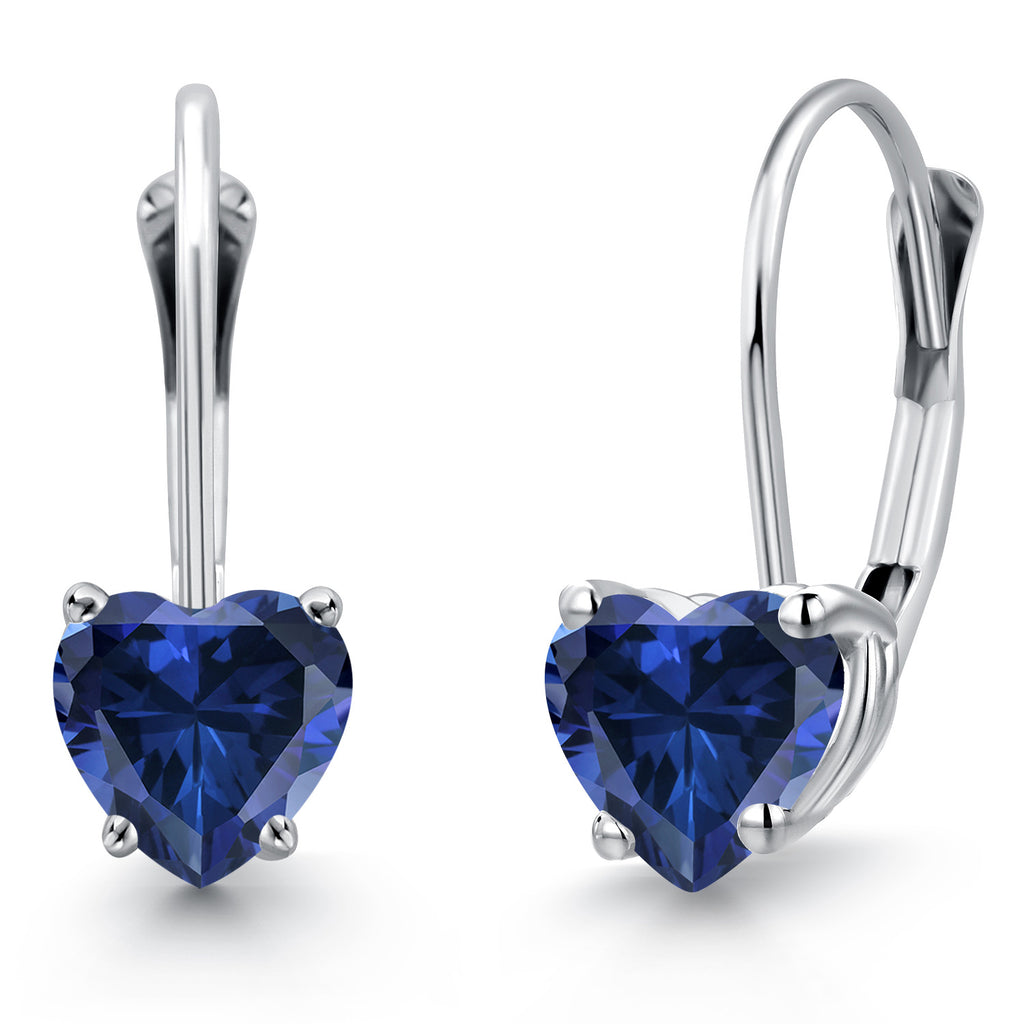 Gem Stone King 14K White Gold Heart Shape Gemstone Birthstone Leverback Earrings for Women | 5MM Solitaire Dangle Style | Fine Jewelry Gifts for Mom Wife Her