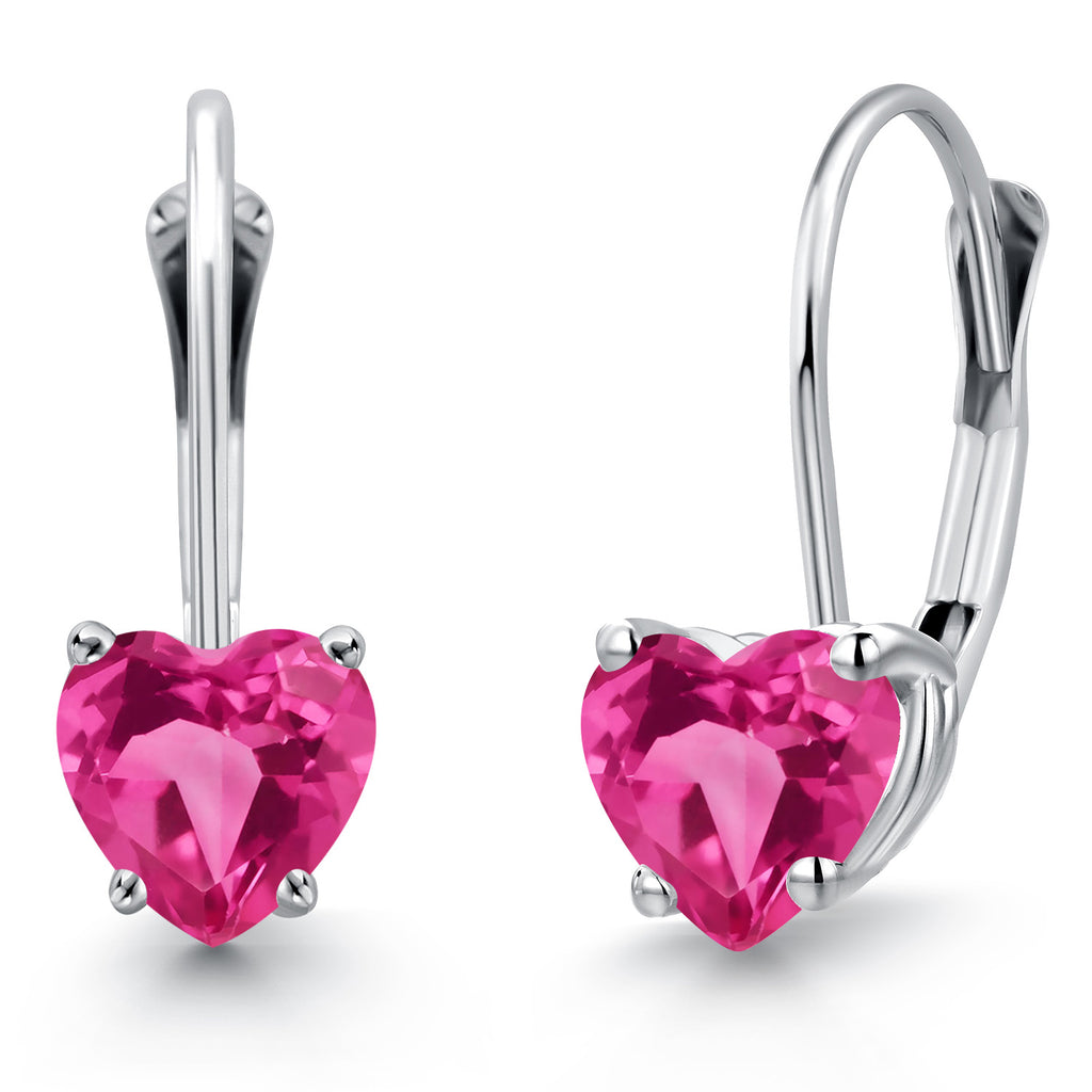 Pink Created Sapphire - September_Earrings in 14K White Gold
