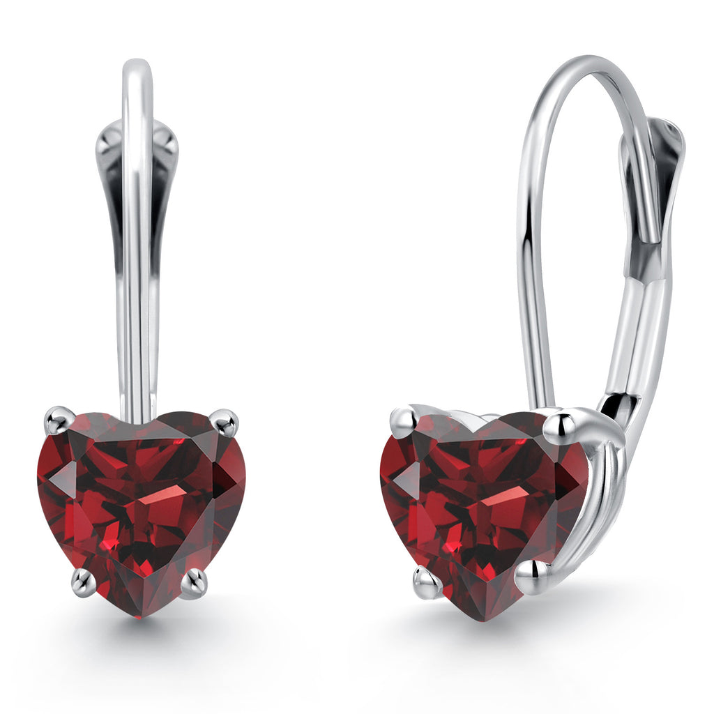 Gem Stone King 14K White Gold Heart Shape Gemstone Birthstone Leverback Earrings for Women | 5MM Solitaire Dangle Style | Fine Jewelry Gifts for Mom Wife Her