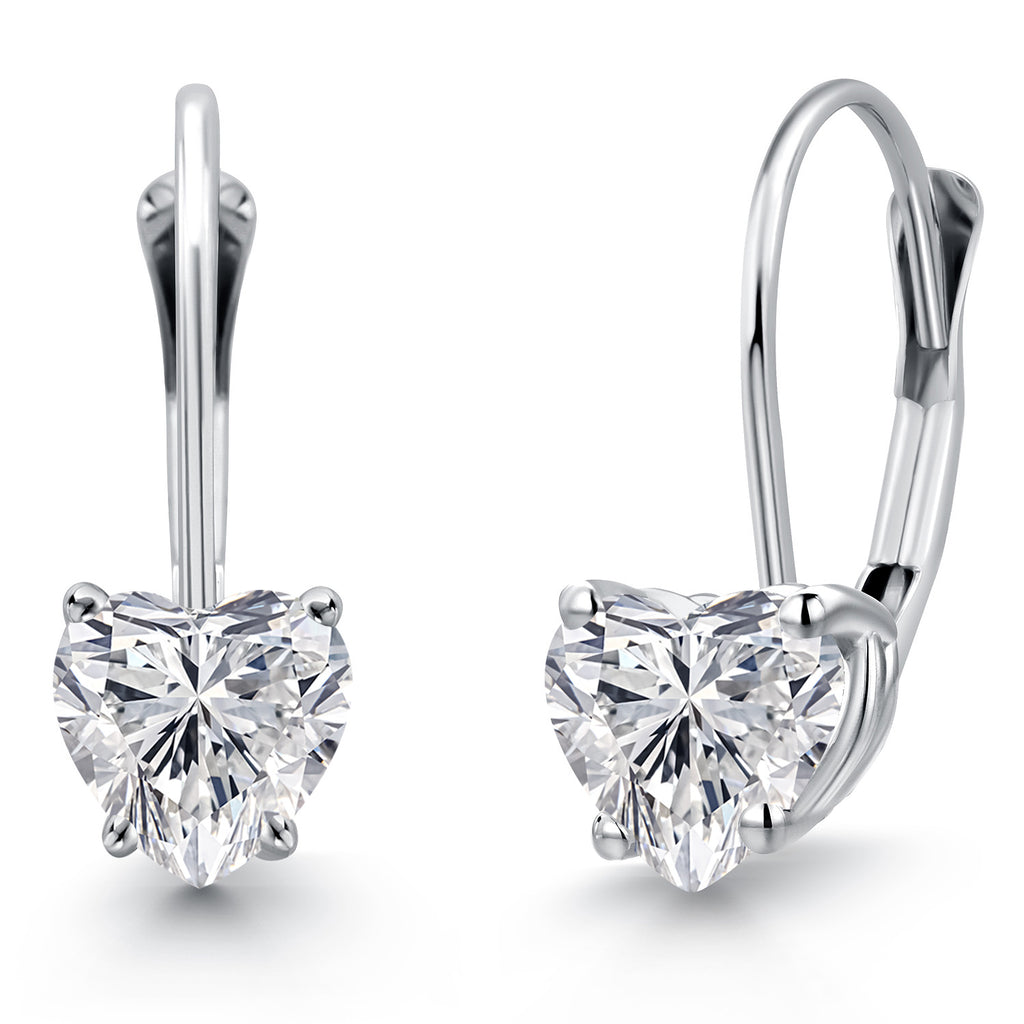 Gem Stone King 14K White Gold Heart Shape Gemstone Birthstone Leverback Earrings for Women | 5MM Solitaire Dangle Style | Fine Jewelry Gifts for Mom Wife Her