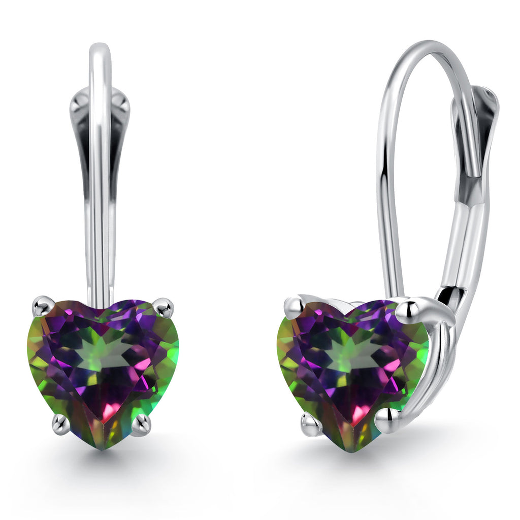 Gem Stone King 14K White Gold Heart Shape Gemstone Birthstone Leverback Earrings for Women | 5MM Solitaire Dangle Style | Fine Jewelry Gifts for Mom Wife Her