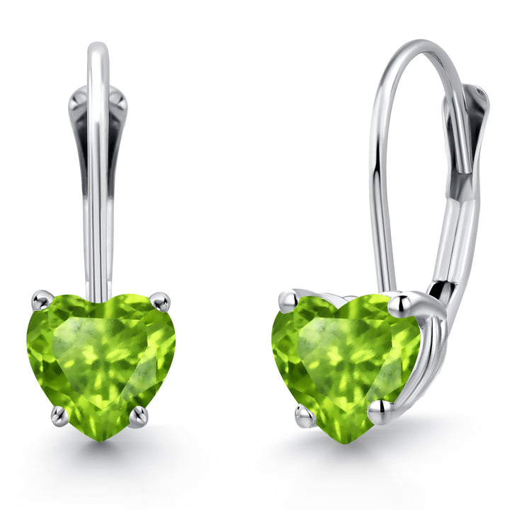 Gem Stone King 14K White Gold Heart Shape Gemstone Birthstone Leverback Earrings for Women | 5MM Solitaire Dangle Style | Fine Jewelry Gifts for Mom Wife Her