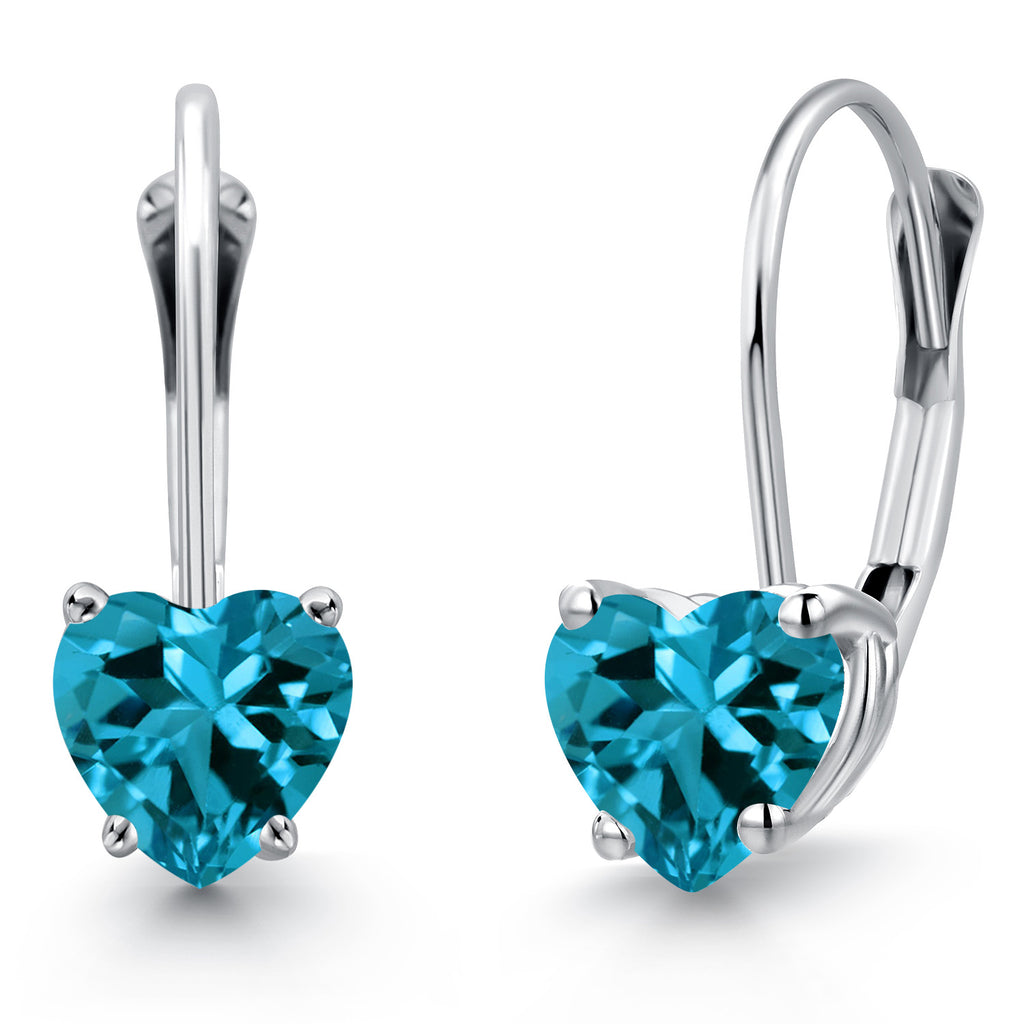 Gem Stone King 14K White Gold Heart Shape Gemstone Birthstone Leverback Earrings for Women | 5MM Solitaire Dangle Style | Fine Jewelry Gifts for Mom Wife Her