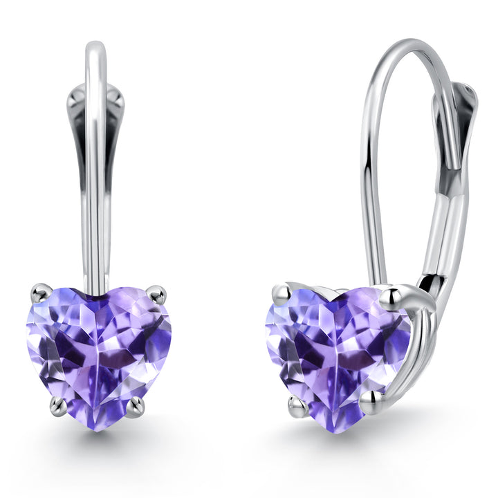 Gem Stone King 14K White Gold Heart Shape Gemstone Birthstone Leverback Earrings for Women | 5MM Solitaire Dangle Style | Fine Jewelry Gifts for Mom Wife Her