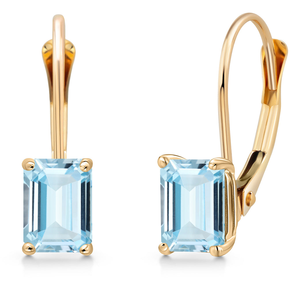 Gem Stone King 14K Yellow Gold 6X4MM Emerald Cut Gemstone Birthstone Leverback Earrings For Women | Gold Earrings For Women | Fine Jewelry Gifts for Her Mom Wife