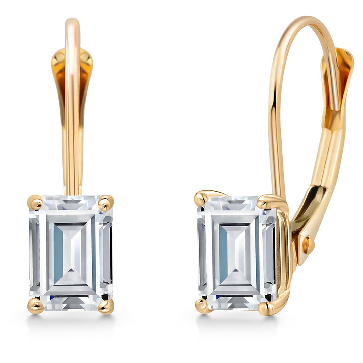 Gem Stone King 14K Yellow Gold 6X4MM Emerald Cut Gemstone Birthstone Leverback Earrings For Women | Gold Earrings For Women | Fine Jewelry Gifts for Her Mom Wife