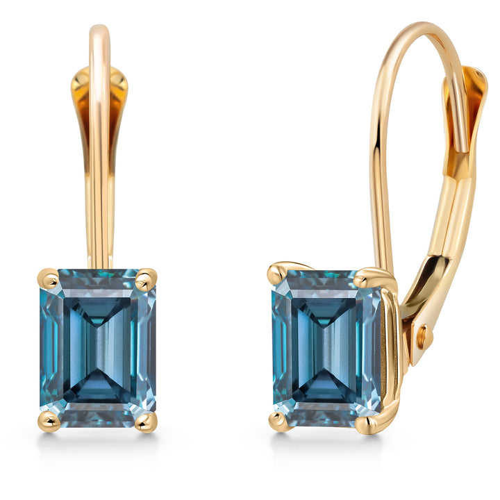Gem Stone King 14K Yellow Gold 6X4MM Emerald Cut Gemstone Birthstone Leverback Earrings For Women | Gold Earrings For Women | Fine Jewelry Gifts for Her Mom Wife