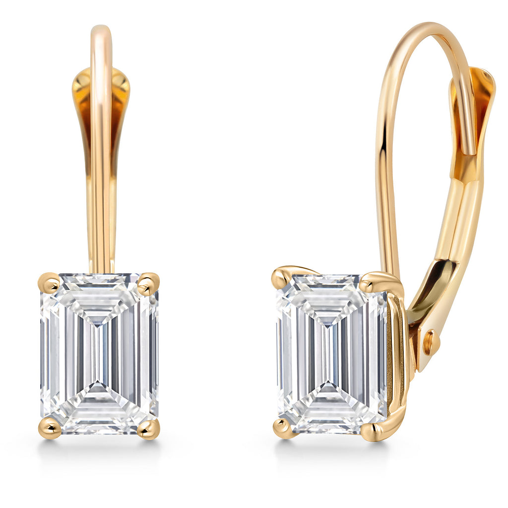 Gem Stone King 14K Yellow Gold 6X4MM Emerald Cut Gemstone Birthstone Leverback Earrings For Women | Gold Earrings For Women | Fine Jewelry Gifts for Her Mom Wife