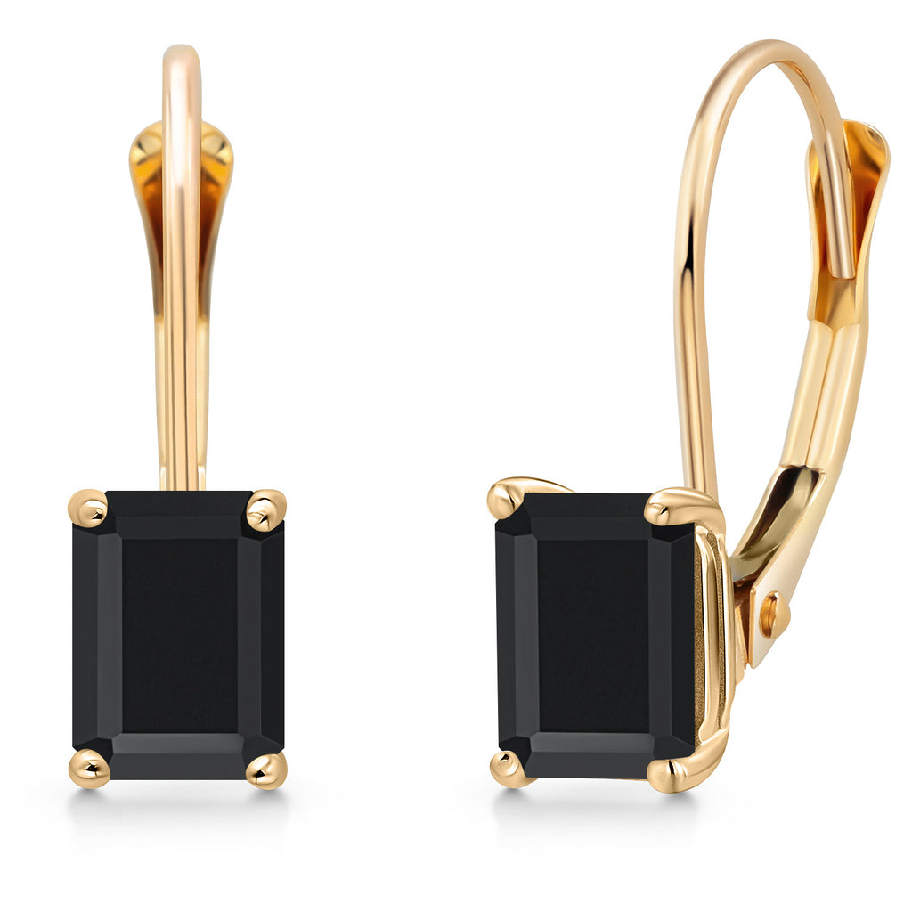 Gem Stone King 14K Yellow Gold 6X4MM Emerald Cut Gemstone Birthstone Leverback Earrings For Women | Gold Earrings For Women | Fine Jewelry Gifts for Her Mom Wife