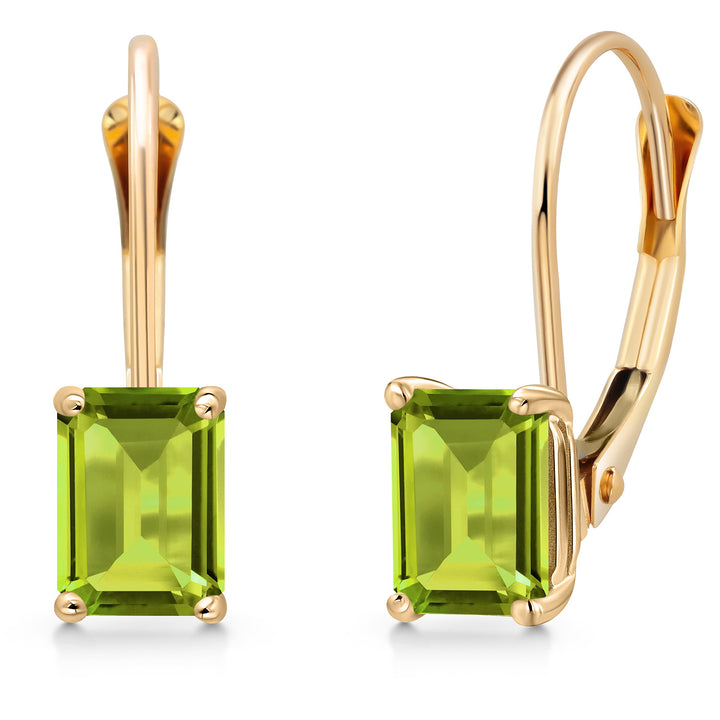Gem Stone King 14K Yellow Gold 6X4MM Emerald Cut Gemstone Birthstone Leverback Earrings For Women | Gold Earrings For Women | Fine Jewelry Gifts for Her Mom Wife