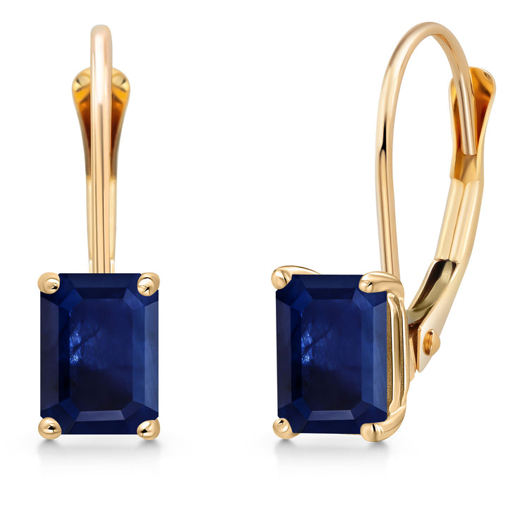Gem Stone King 14K Yellow Gold 6X4MM Emerald Cut Gemstone Birthstone Leverback Earrings For Women | Gold Earrings For Women | Fine Jewelry Gifts for Her Mom Wife