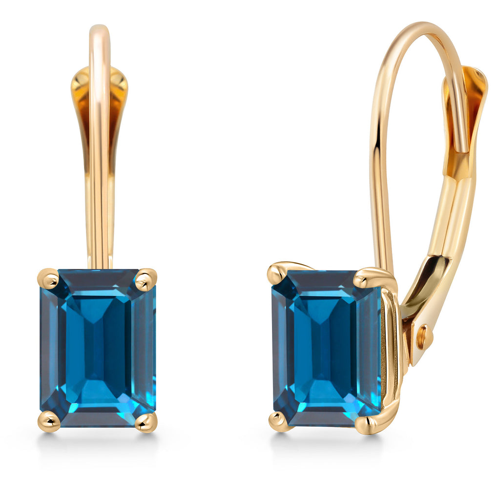 Gem Stone King 14K Yellow Gold 6X4MM Emerald Cut Gemstone Birthstone Leverback Earrings For Women | Gold Earrings For Women | Fine Jewelry Gifts for Her Mom Wife