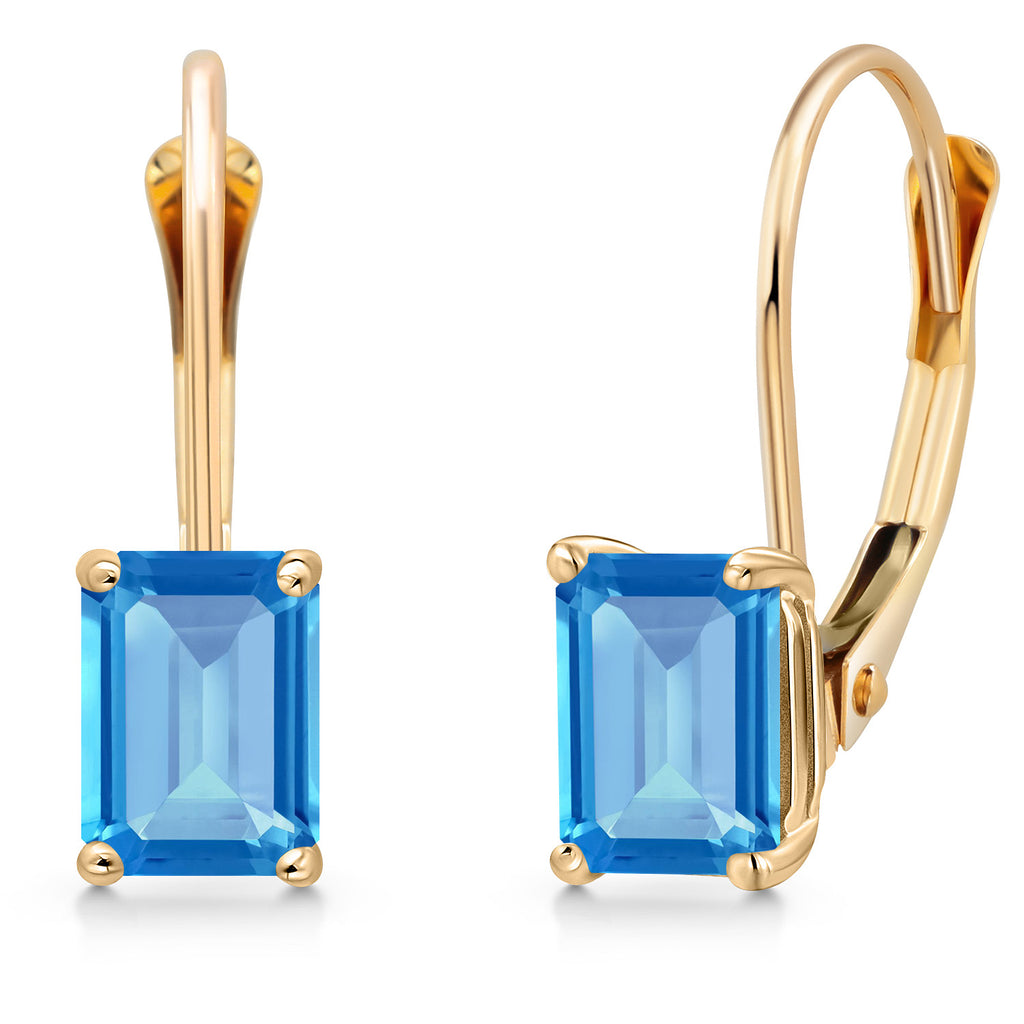 Gem Stone King 14K Yellow Gold 6X4MM Emerald Cut Gemstone Birthstone Leverback Earrings For Women | Gold Earrings For Women | Fine Jewelry Gifts for Her Mom Wife