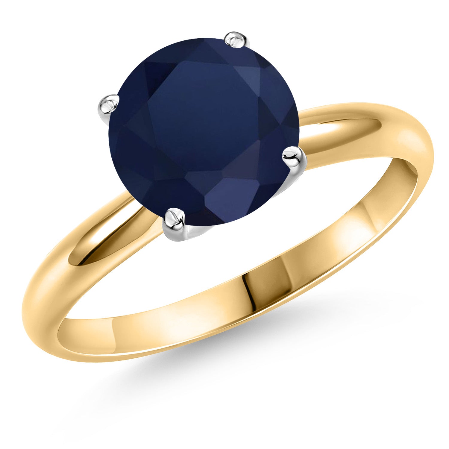 14K Two Tone Gold Blue Sapphire Solitaire Engagement Ring For Women | 2.46 Cttw | Round 8MM | Gemstone September Birthstone | Available in Size 5,6,7,8,9