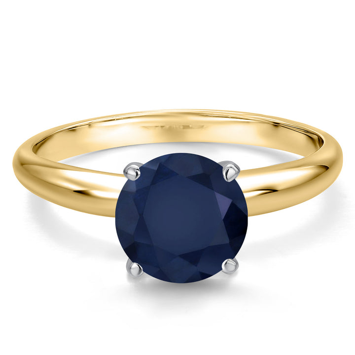 14K Two Tone Gold Blue Sapphire Solitaire Engagement Ring For Women | 2.46 Cttw | Round 8MM | Gemstone September Birthstone | Available in Size 5,6,7,8,9