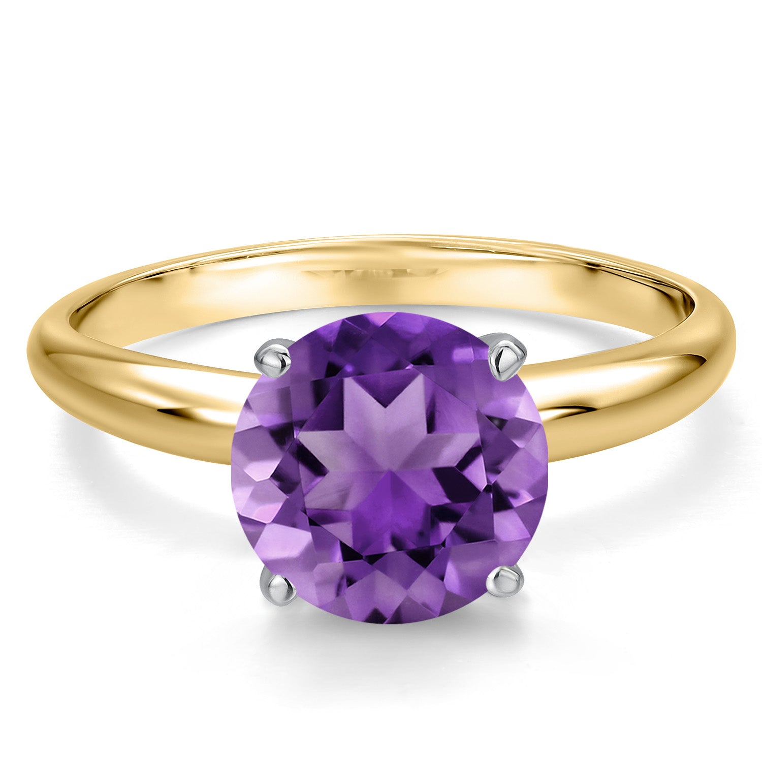 14K Two Tone Gold Purple Amethyst Solitaire Engagement Ring For Women | 2.10 Cttw | Round 9MM | Gemstone February Birthstone | Available in Size 5,6,7,8,9