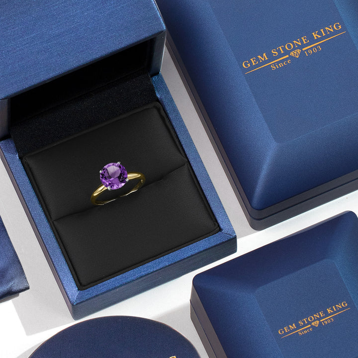 14K Two Tone Gold Purple Amethyst Solitaire Engagement Ring For Women | 2.10 Cttw | Round 9MM | Gemstone February Birthstone | Available in Size 5,6,7,8,9