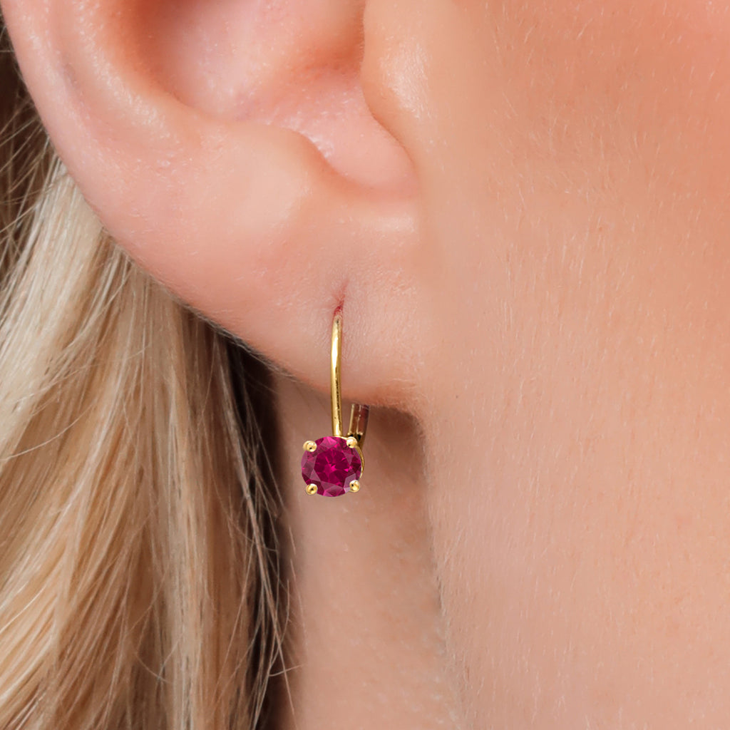Created Ruby - July_Earrings in 14K Yellow Gold