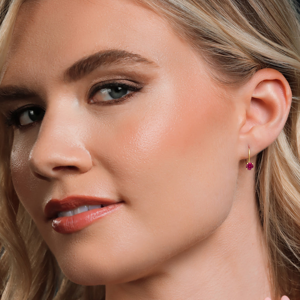 Created Ruby - July_Earrings in 14K Yellow Gold
