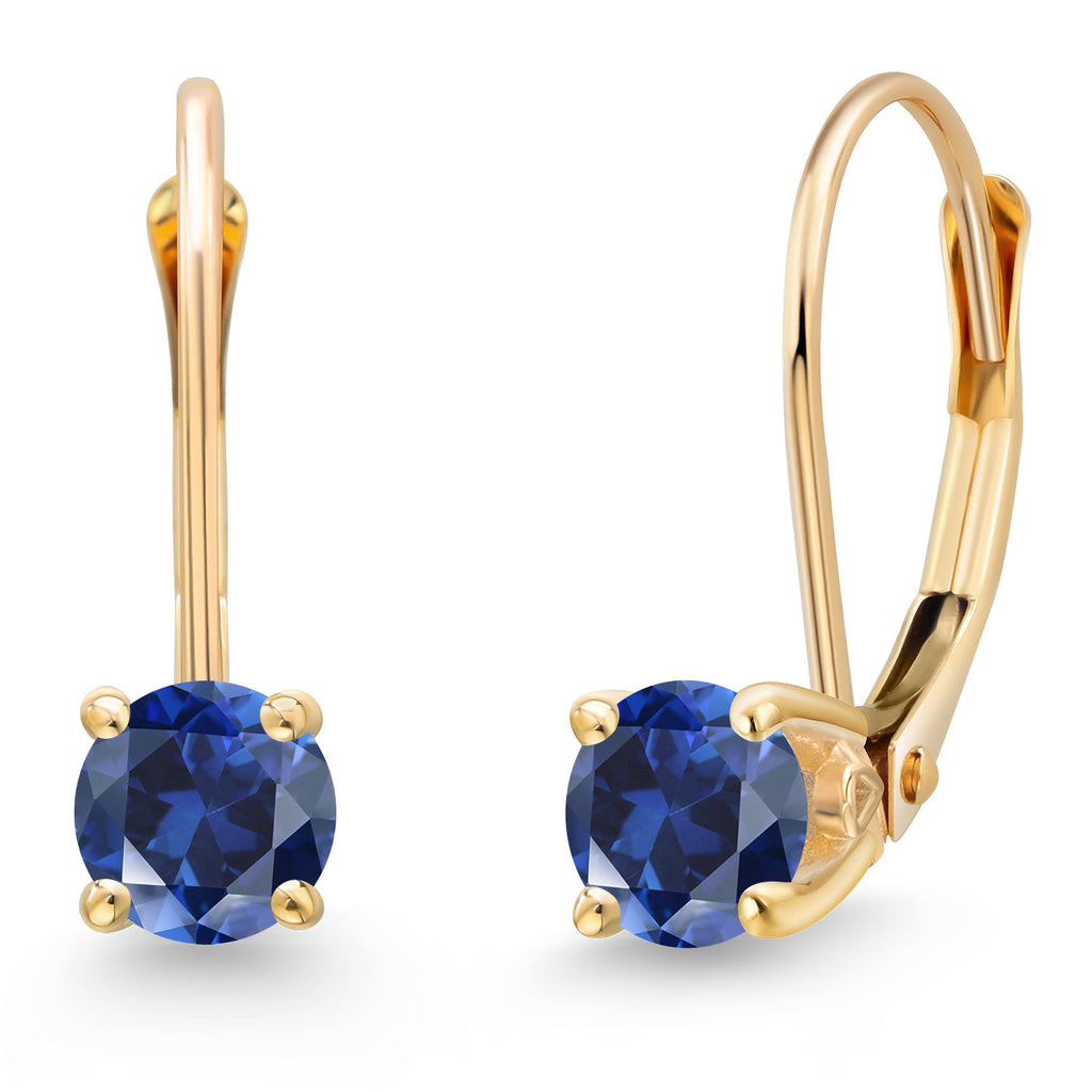 Blue Created Sapphire - September_Earrings in 14K Yellow Gold