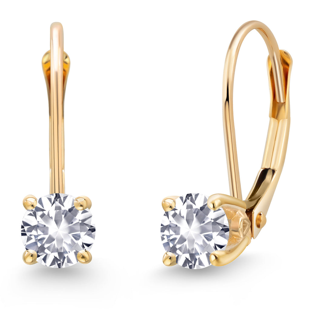 White Created Sapphire - September_Earrings in 14K Yellow Gold