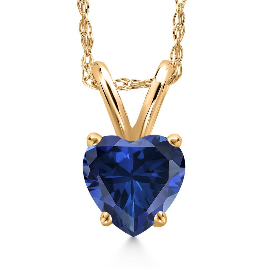 Blue Created Sapphire - September_Pendant in 10K Yellow Gold