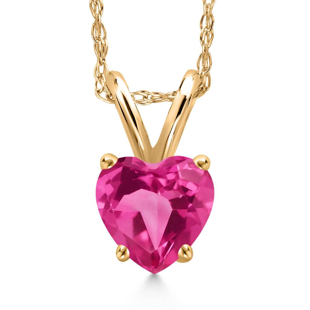 Pink Created Sapphire - September_Pendant in 10K Yellow Gold
