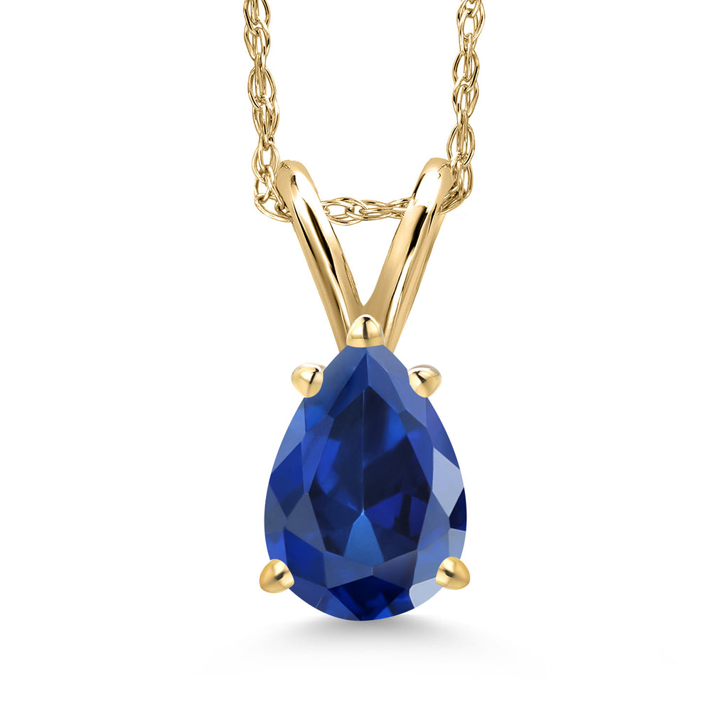 Blue Created Sapphire - September_Pendant in 10K Yellow Gold