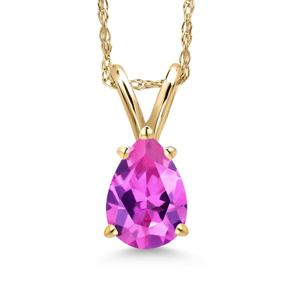 Pink Created Sapphire - September_Pendant in 10K Yellow Gold