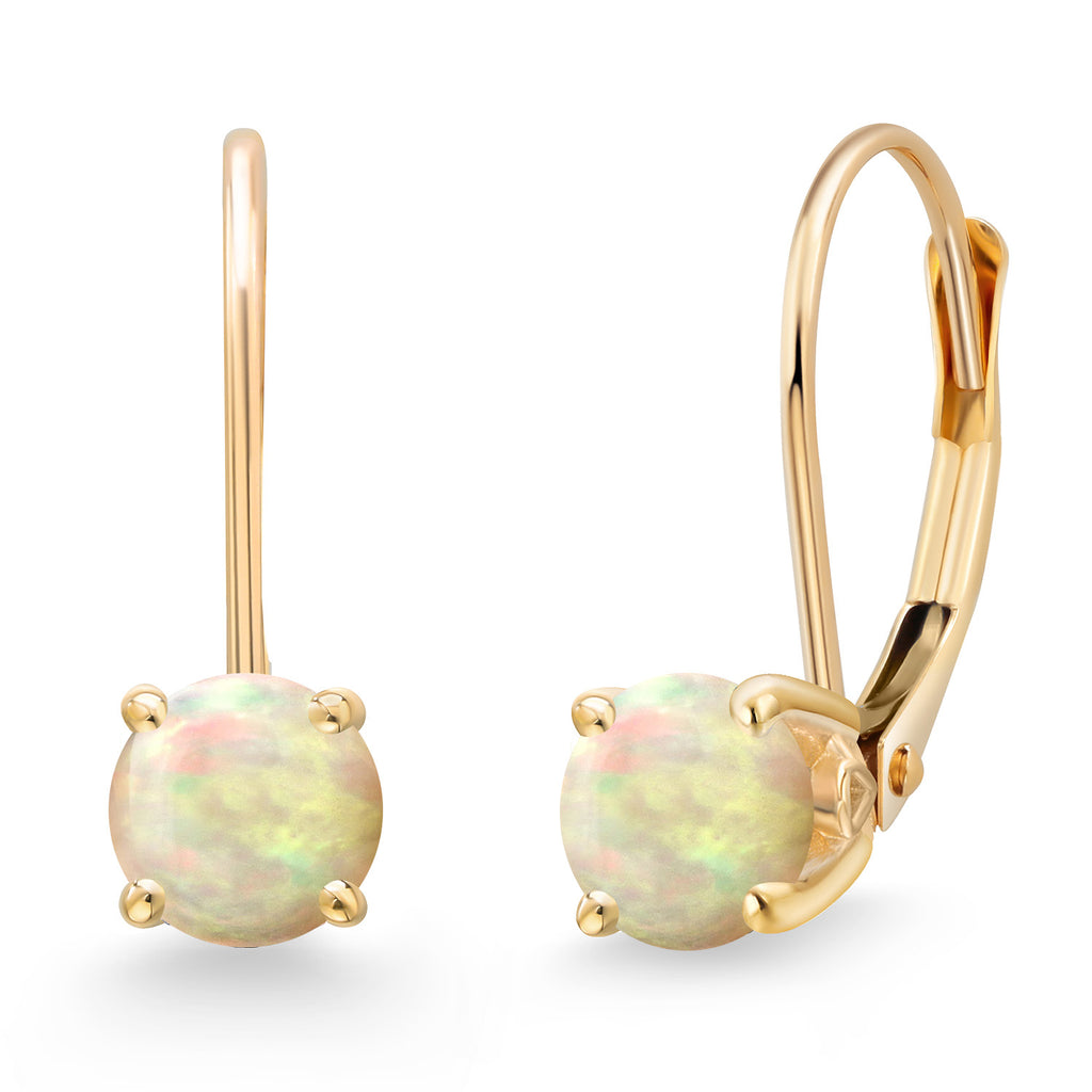 Ethiopian Opal-Cabochon - October_Earrings in 14K Yellow Gold