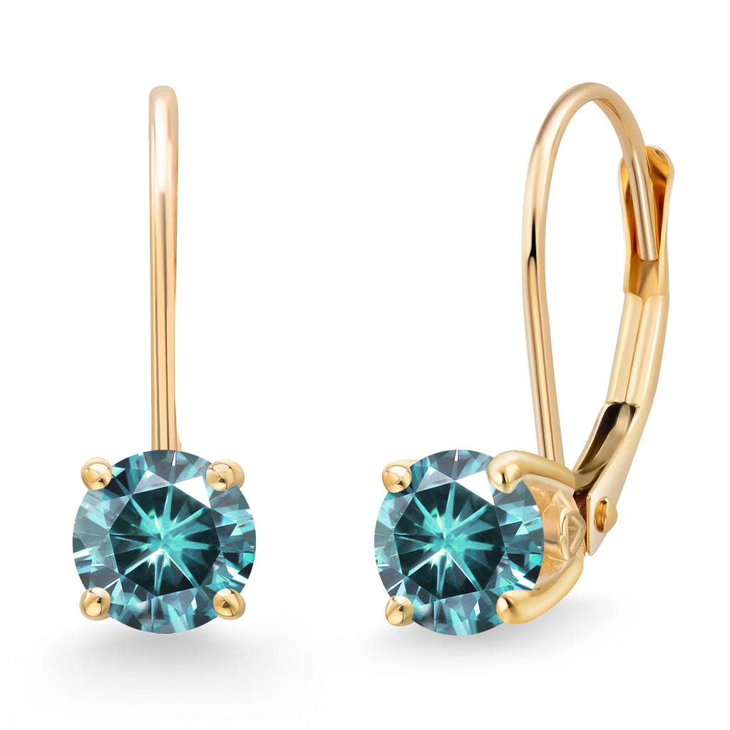 Blue Moissanite - April_Earrings in 14K Yellow Gold