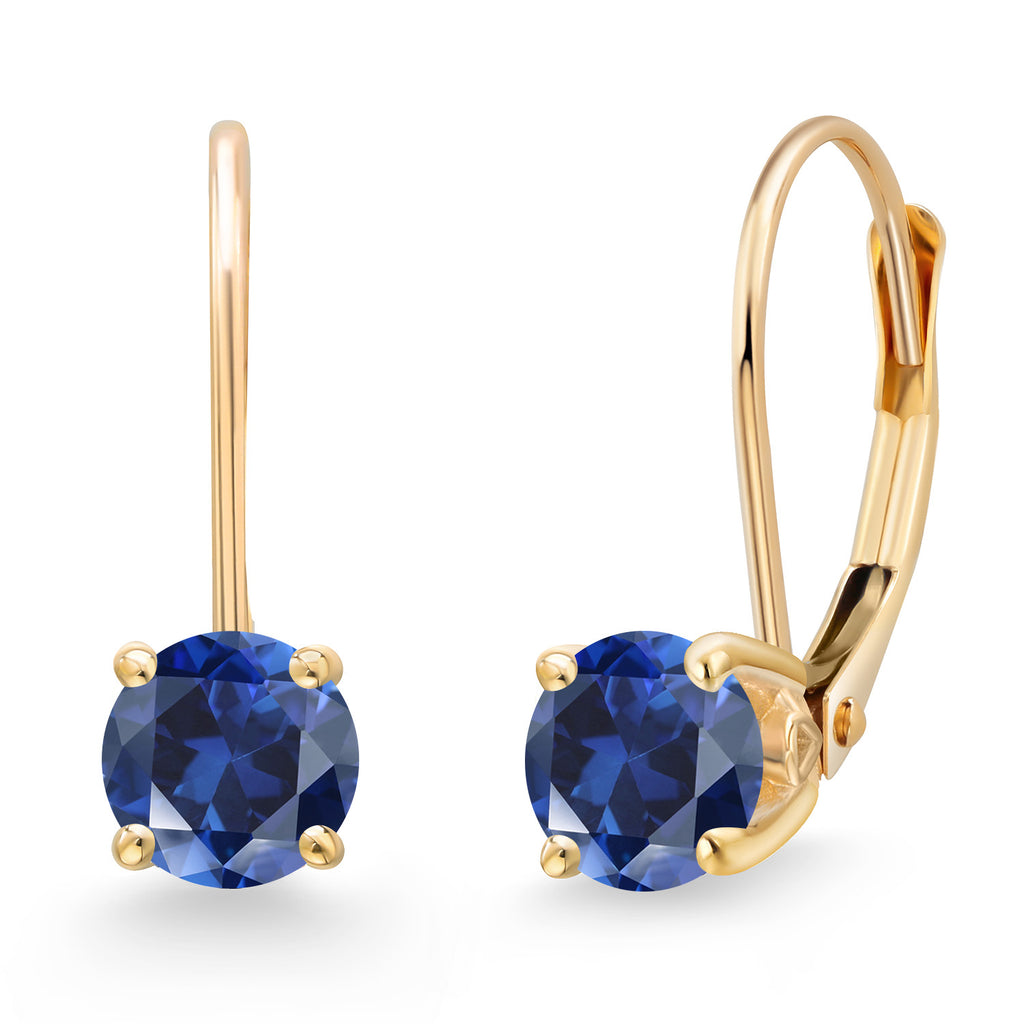 Blue Created Sapphire - September_Earrings in 14K Yellow Gold