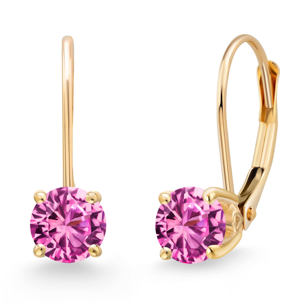Pink Created Sapphire - September_Earrings in 14K Yellow Gold