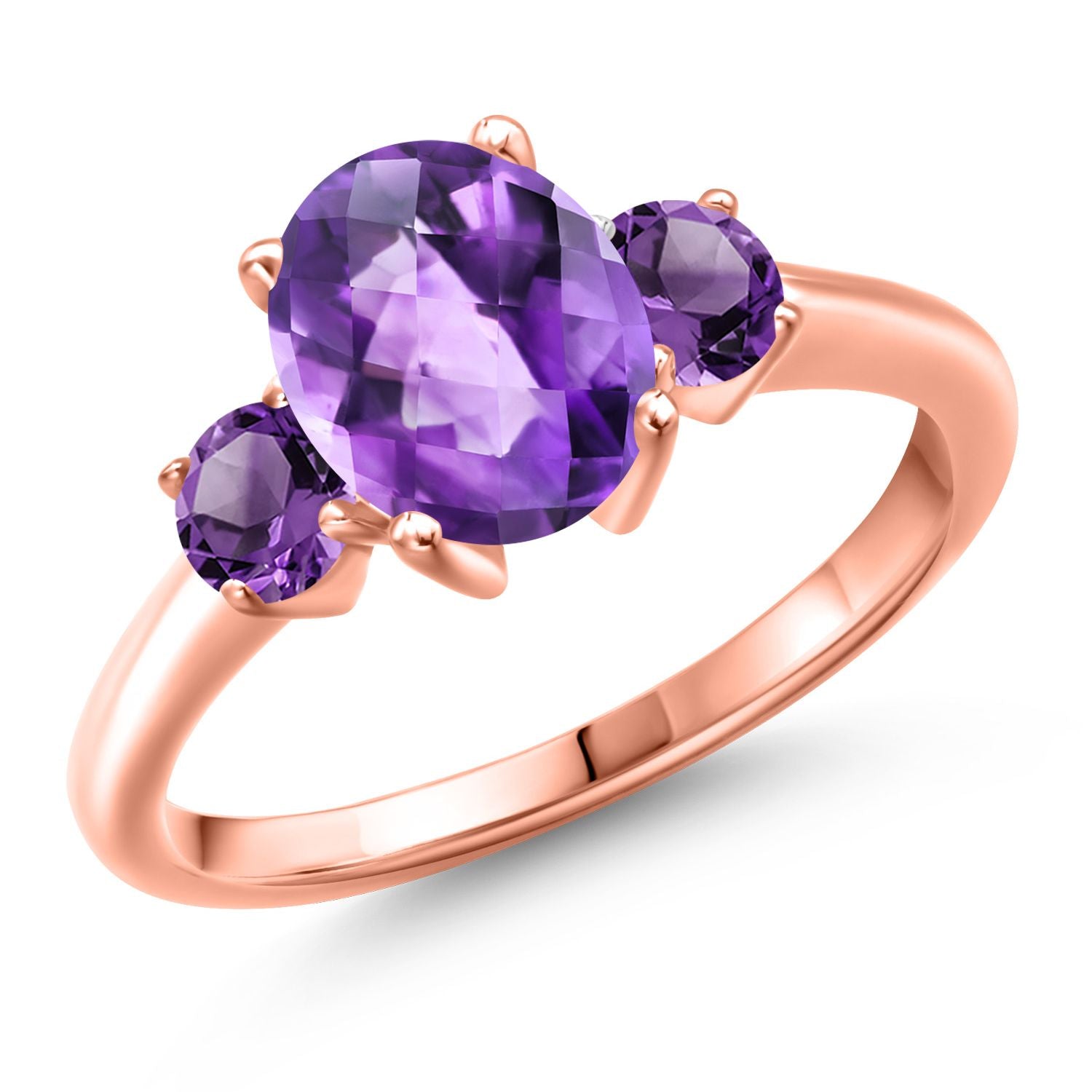 Amethyst-Checkerboard - February_5_Ring in 925 Rose Gold Plated Silver