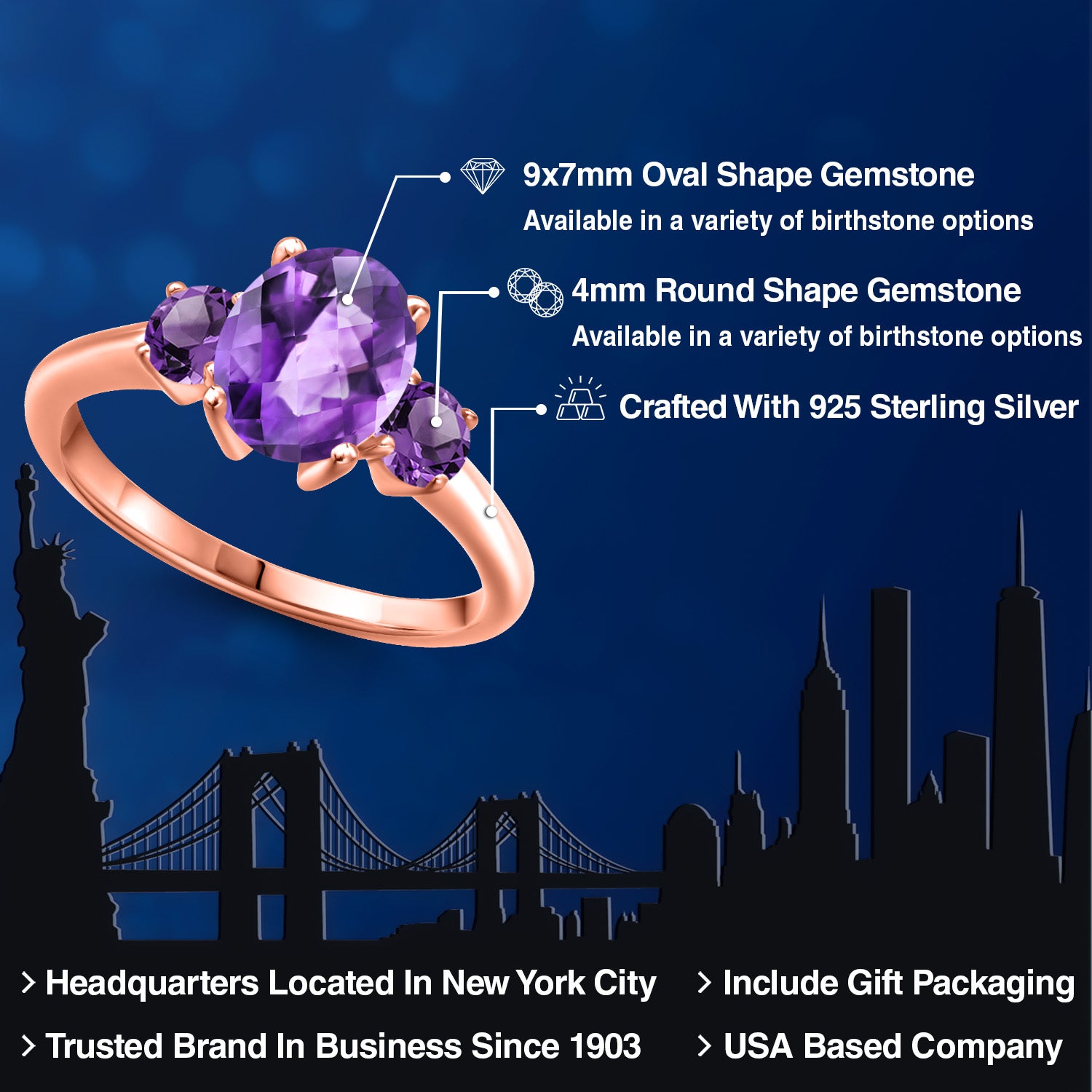 Amethyst_5_Ring in 925 Rose Gold Plated Silver