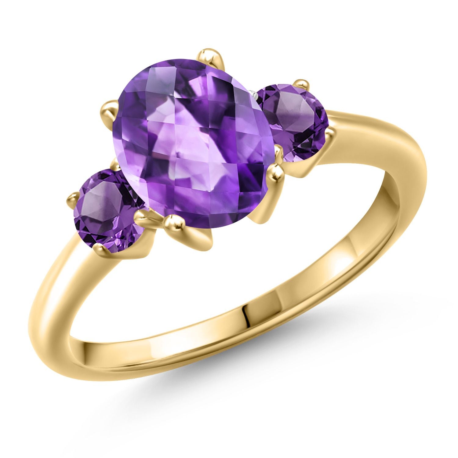 Amethyst-Checkerboard - February_7_Ring in 925 Yellow Gold Plated Silver