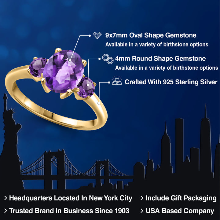 Amethyst_5_Ring in 925 Yellow Gold Plated Silver