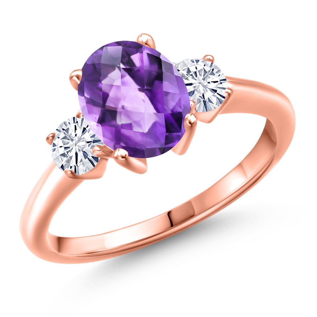 Amethyst-Checkerboard - February_8_Ring in 925 Rose Gold Plated Silver