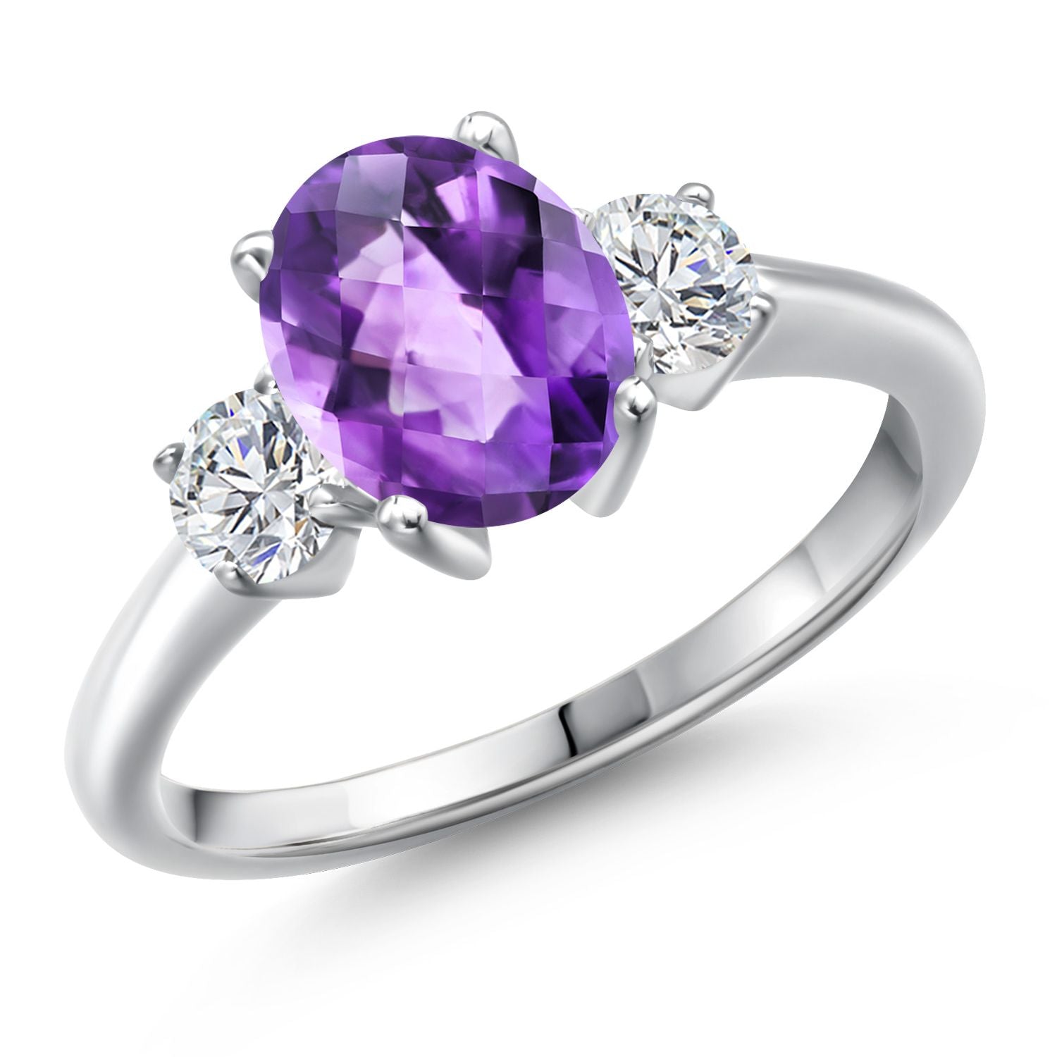 Amethyst-Checkerboard - February_8_Ring in 925 Sterling Silver