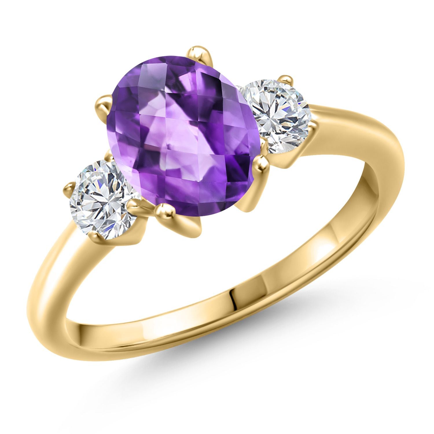 Amethyst-Checkerboard - February_7_Ring in 925 Yellow Gold Plated Silver