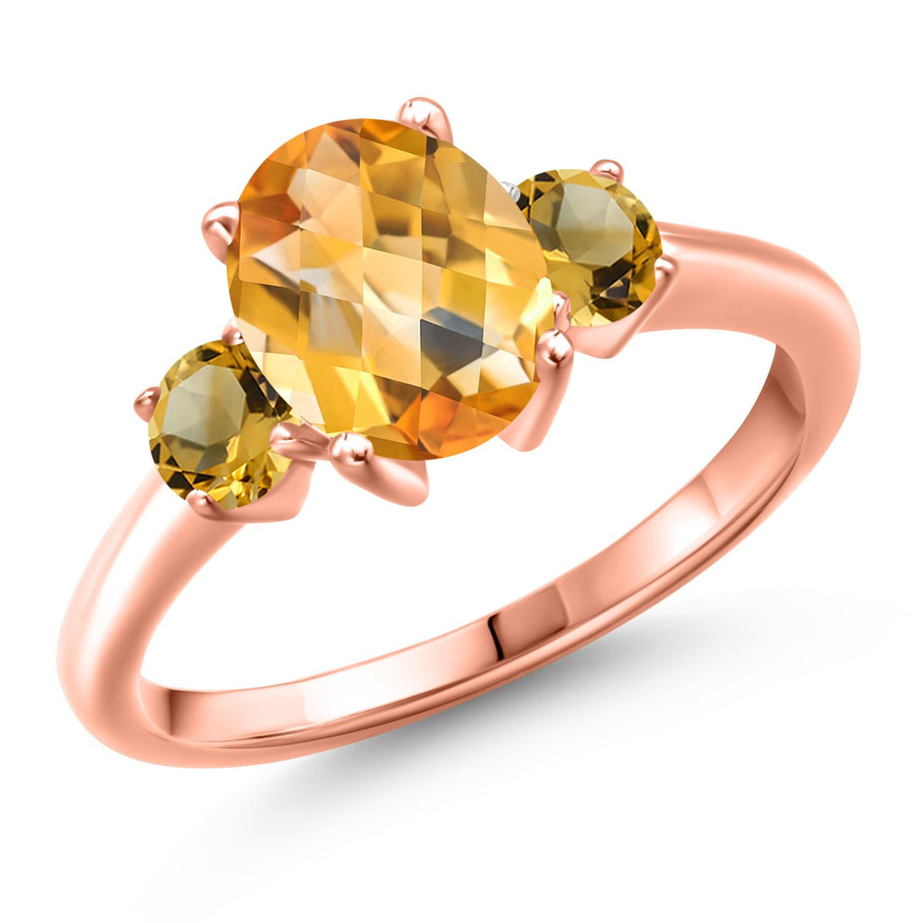Citrine-Checkerboard - November_9_Ring in 925 Rose Gold Plated Silver