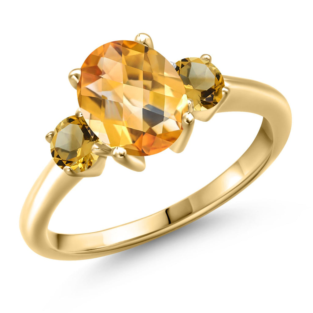 Citrine-Checkerboard - November_5_Ring in 925 Yellow Gold Plated Silver