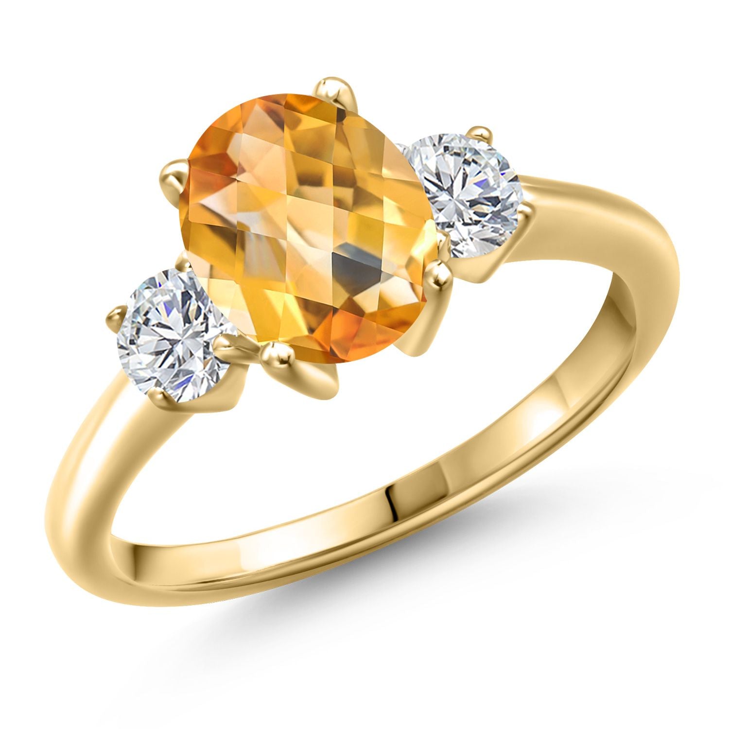 Citrine-Checkerboard - November_5_Ring in 925 Yellow Gold Plated Silver