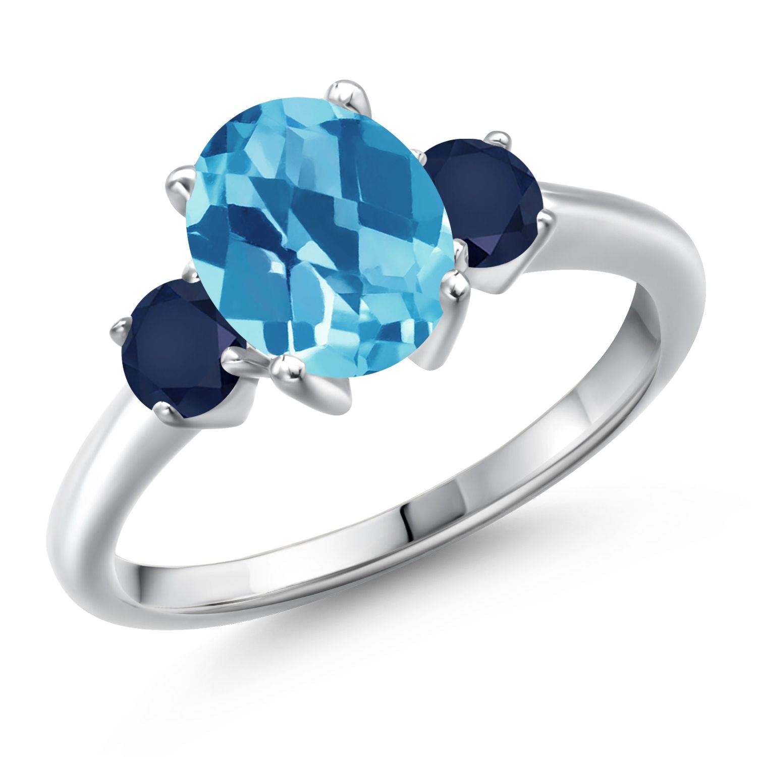 Swiss Blue Topaz-Checkerboard - November_9_Ring in 925 Sterling Silver