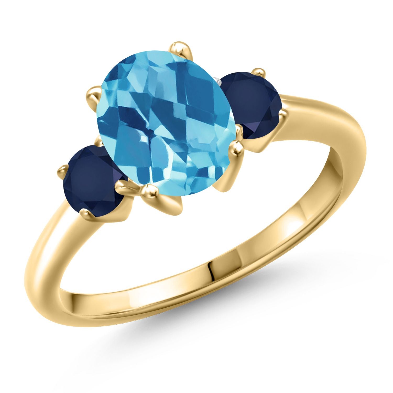 Swiss Blue Topaz-Checkerboard - November_7_Ring in 925 Yellow Gold Plated Silver