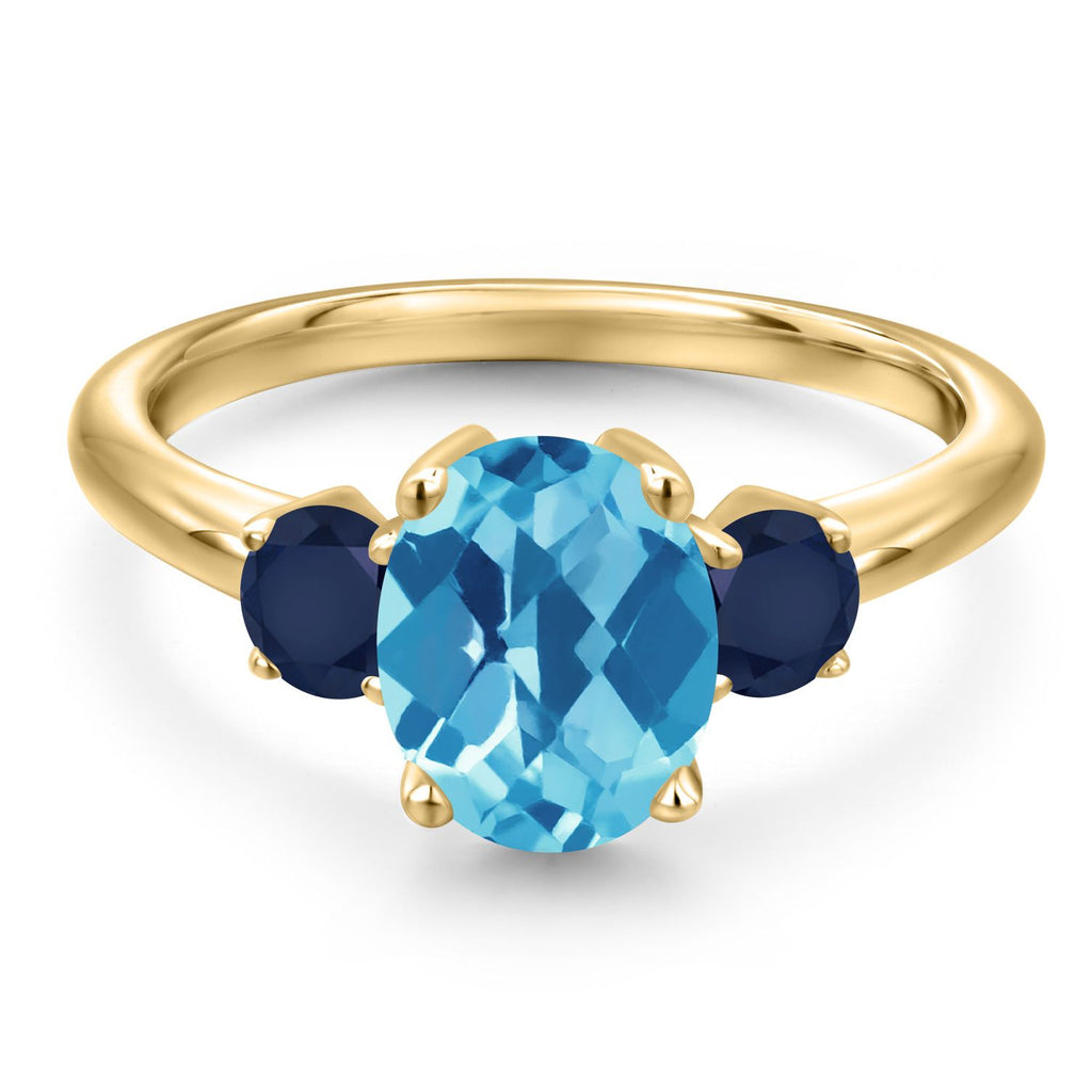 Topaz and Sapphire_5_Ring in 925 Yellow Gold Plated Silver