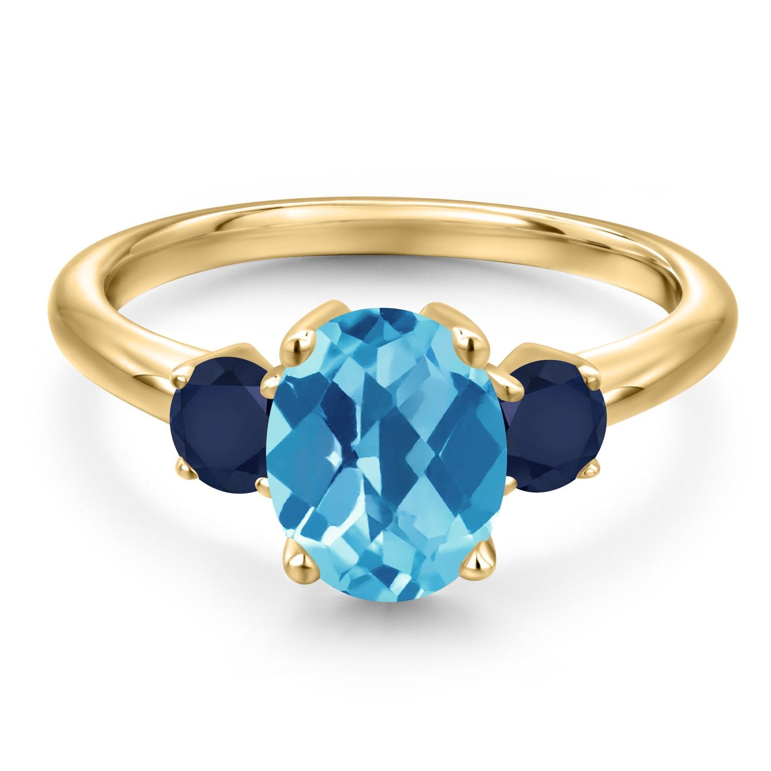 Topaz and Sapphire_5_Ring in 925 Yellow Gold Plated Silver