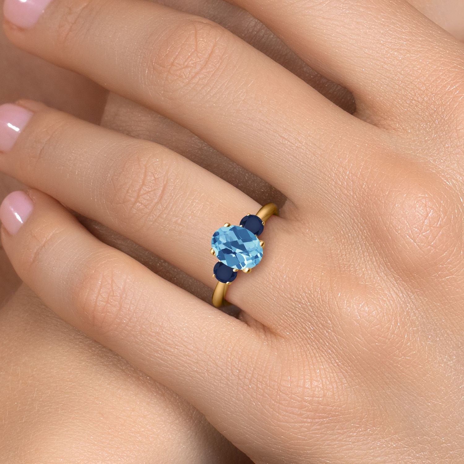 Topaz and Sapphire_5_Ring in 925 Yellow Gold Plated Silver